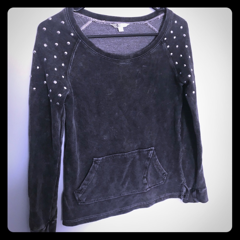 Volcom studded distressed grey long sleeve